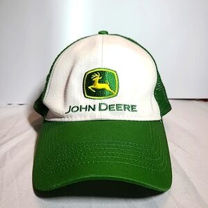 John Deere Embroidered Snapback Trucker Hat Cap Green White Mesh Back Adjustable